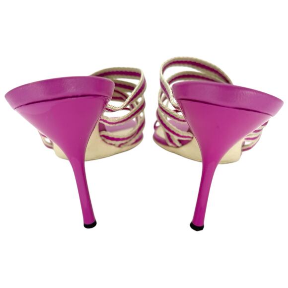 GUCCI Mirabelle Knotted Stripe Mules EU 40 US 10 Fuchsia Pink High Heels Sandals - Picture 5 of 11